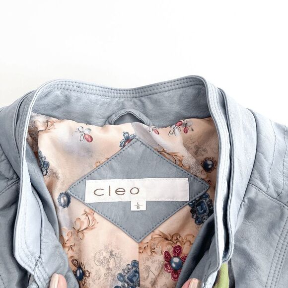 Cleo Womens Riverdale Faux Leather Jacket Full Zip All Over Print Gray Large - Picture 6 of 9